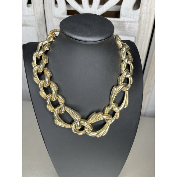 Gold Tone Metal Linked Chain CHUNKY Bold Statement Necklace Vintage - Picture 2 of 4